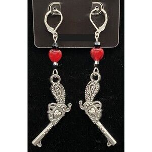 Guns & Red Glass Heart with Black Crystal Earrings by Neanie-Bot